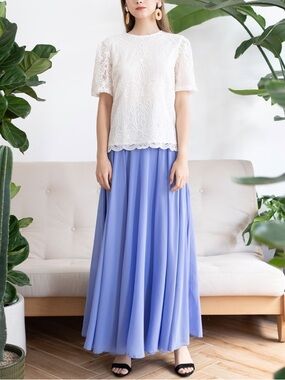Chicwish Timeless Favorite Periwinkle Chiffon Boho Maxi Skirt In Light Blue M